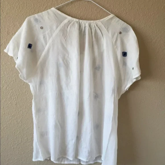 Anthropologie Maeve embellished embroidered top XS jeweled boho gauzy white - Picture 5 of 8